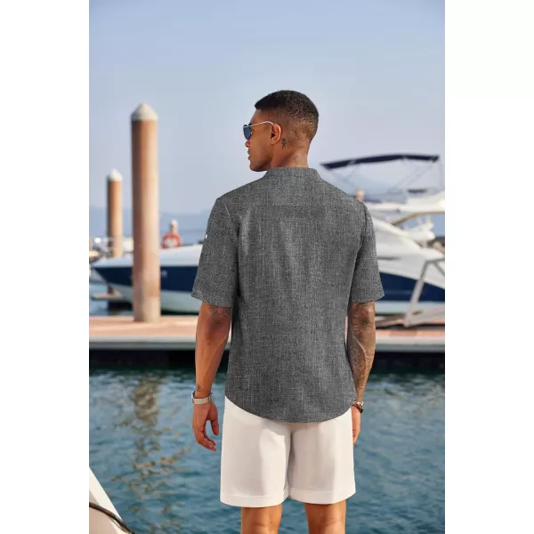 COOFANDY Men's Casual Henley Shirt Short Sleeve Band Collar Linen Shirt Summer Beach Hippie T-Shirts