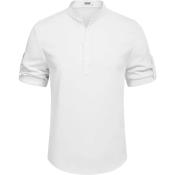 COOFANDY Men's Casual Henley Shirt Short Sleeve Band Collar Linen Shirt Summer Beach Hippie T-Shirts