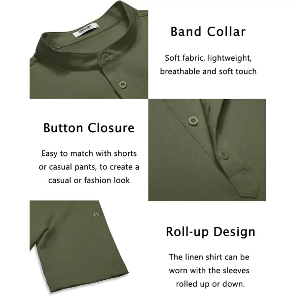 COOFANDY Men's Casual Henley Shirt Short Sleeve Band Collar Linen Shirt Summer Beach Hippie T-Shirts