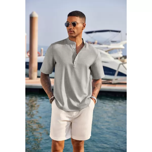 COOFANDY Men's Casual Henley Shirt Short Sleeve Band Collar Linen Shirt Summer Beach Hippie T-Shirts