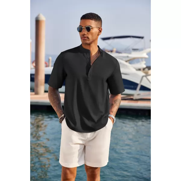 COOFANDY Men's Casual Henley Shirt Short Sleeve Band Collar Linen Shirt Summer Beach Hippie T-Shirts