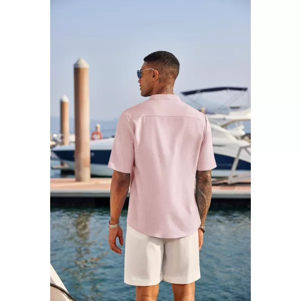 COOFANDY Men's Casual Henley Shirt Short Sleeve Band Collar Linen Shirt Summer Beach Hippie T-Shirts