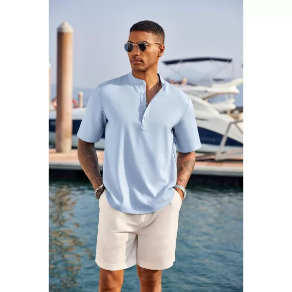 COOFANDY Men's Casual Henley Shirt Short Sleeve Band Collar Linen Shirt Summer Beach Hippie T-Shirts