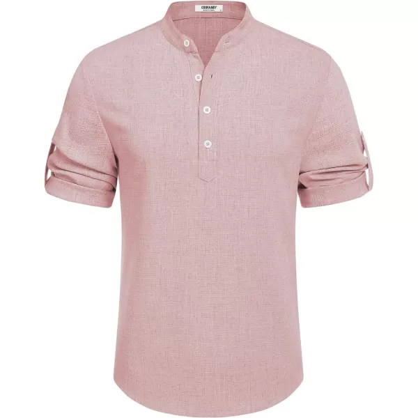 COOFANDY Men's Casual Henley Shirt Short Sleeve Band Collar Linen Shirt Summer Beach Hippie T-Shirts