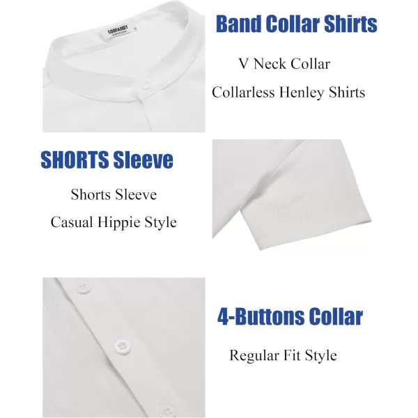COOFANDY Men's Casual Henley Shirt Short Sleeve Linen Shirt Band Collar Summer Beach Hippie T-Shirts