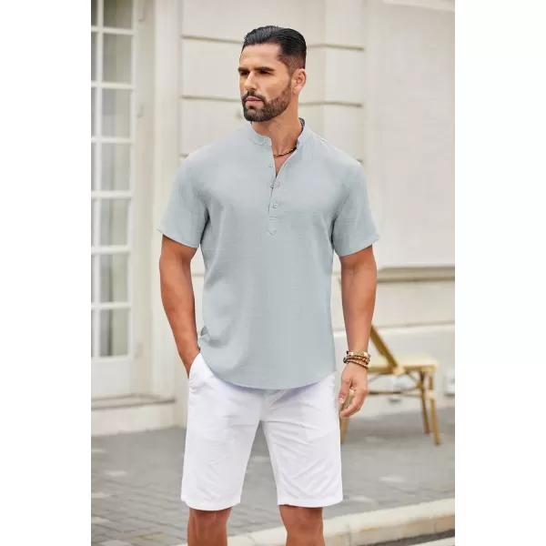 COOFANDY Men's Casual Henley Shirt Short Sleeve Linen Shirt Band Collar Summer Beach Hippie T-Shirts