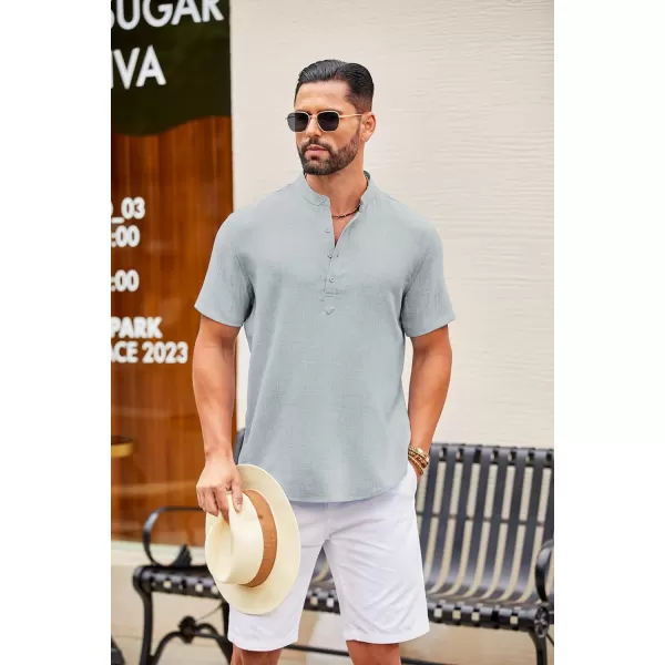COOFANDY Men's Casual Henley Shirt Short Sleeve Linen Shirt Band Collar Summer Beach Hippie T-Shirts