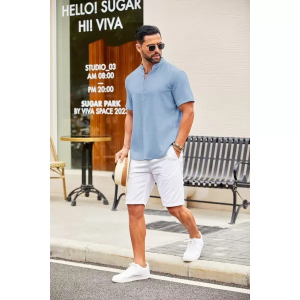 COOFANDY Men's Casual Henley Shirt Short Sleeve Linen Shirt Band Collar Summer Beach Hippie T-Shirts