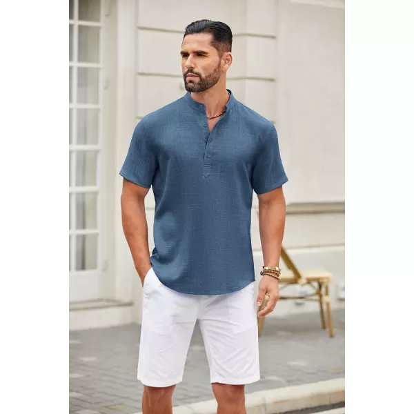 COOFANDY Men's Casual Henley Shirt Short Sleeve Linen Shirt Band Collar Summer Beach Hippie T-Shirts