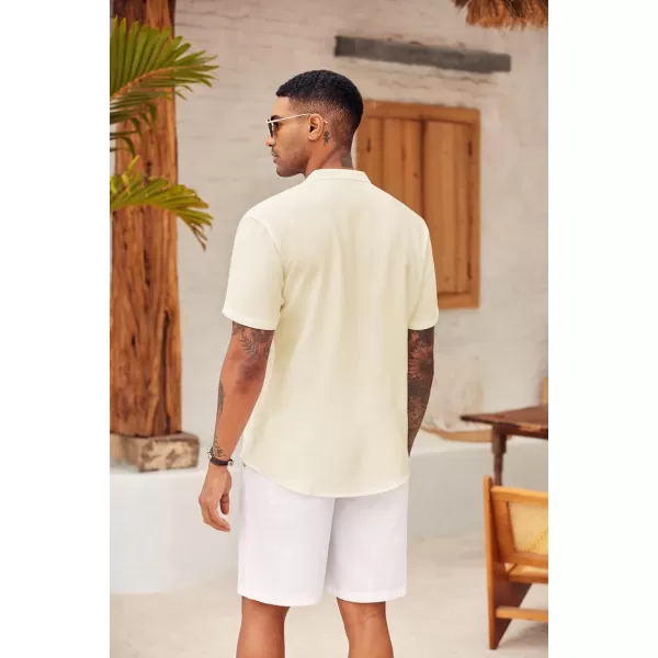 COOFANDY Men's Casual Henley Shirt Short Sleeve Linen Shirt Band Collar Summer Beach Hippie T-Shirts