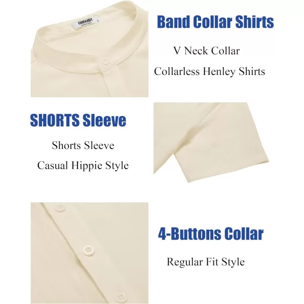 COOFANDY Men's Casual Henley Shirt Short Sleeve Linen Shirt Band Collar Summer Beach Hippie T-Shirts