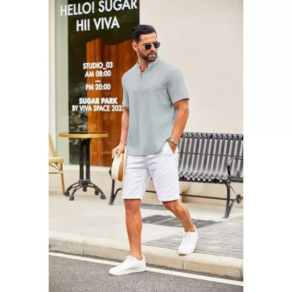 COOFANDY Men's Casual Henley Shirt Short Sleeve Linen Shirt Band Collar Summer Beach Hippie T-Shirts