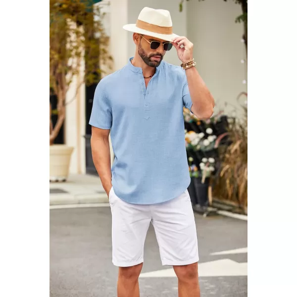 COOFANDY Men's Casual Henley Shirt Short Sleeve Linen Shirt Band Collar Summer Beach Hippie T-Shirts