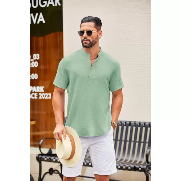 COOFANDY Men's Casual Henley Shirt Short Sleeve Linen Shirt Band Collar Summer Beach Hippie T-Shirts