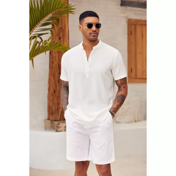 COOFANDY Men's Casual Henley Shirt Short Sleeve Linen Shirt Band Collar Summer Beach Hippie T-Shirts