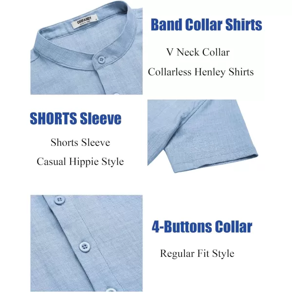 COOFANDY Men's Casual Henley Shirt Short Sleeve Linen Shirt Band Collar Summer Beach Hippie T-Shirts