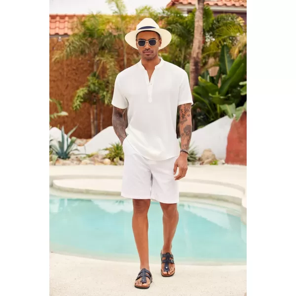 COOFANDY Men's Casual Henley Shirt Short Sleeve Linen Shirt Band Collar Summer Beach Hippie T-Shirts