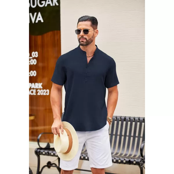 COOFANDY Men's Casual Henley Shirt Short Sleeve Linen Shirt Band Collar Summer Beach Hippie T-Shirts
