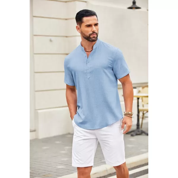COOFANDY Men's Casual Henley Shirt Short Sleeve Linen Shirt Band Collar Summer Beach Hippie T-Shirts