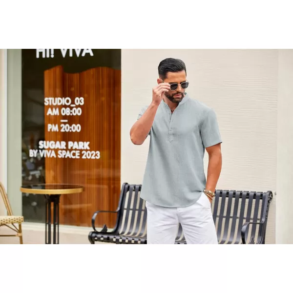 COOFANDY Men's Casual Henley Shirt Short Sleeve Linen Shirt Band Collar Summer Beach Hippie T-Shirts