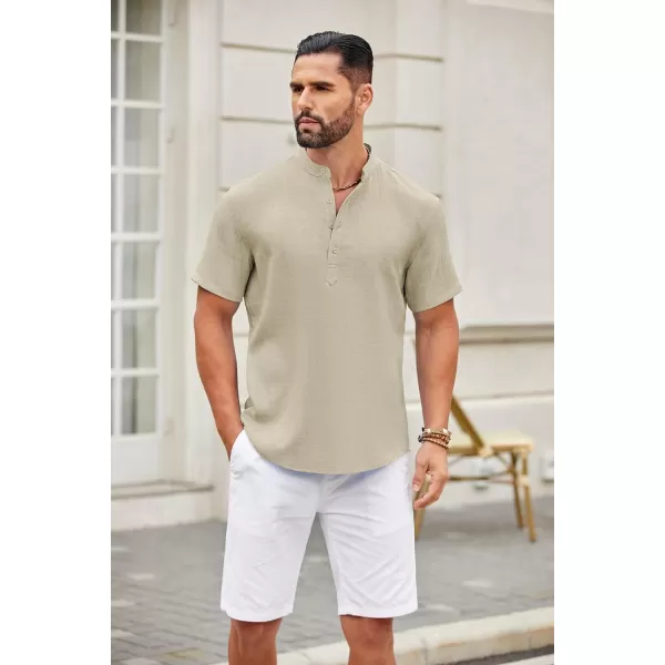 COOFANDY Men's Casual Henley Shirt Short Sleeve Linen Shirt Band Collar Summer Beach Hippie T-Shirts
