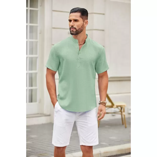 COOFANDY Men's Casual Henley Shirt Short Sleeve Linen Shirt Band Collar Summer Beach Hippie T-Shirts