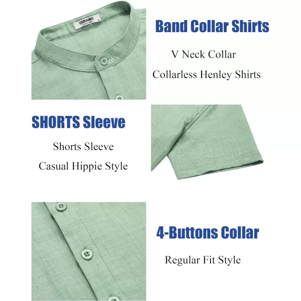 COOFANDY Men's Casual Henley Shirt Short Sleeve Linen Shirt Band Collar Summer Beach Hippie T-Shirts
