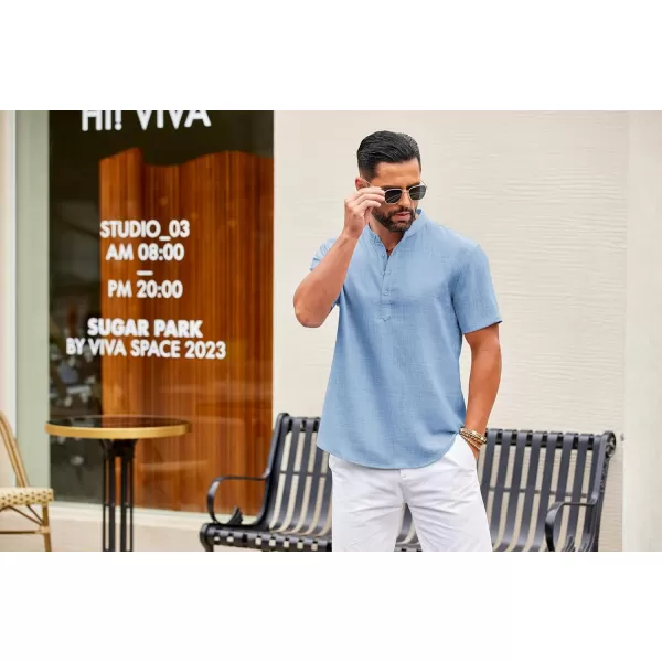 COOFANDY Men's Casual Henley Shirt Short Sleeve Linen Shirt Band Collar Summer Beach Hippie T-Shirts