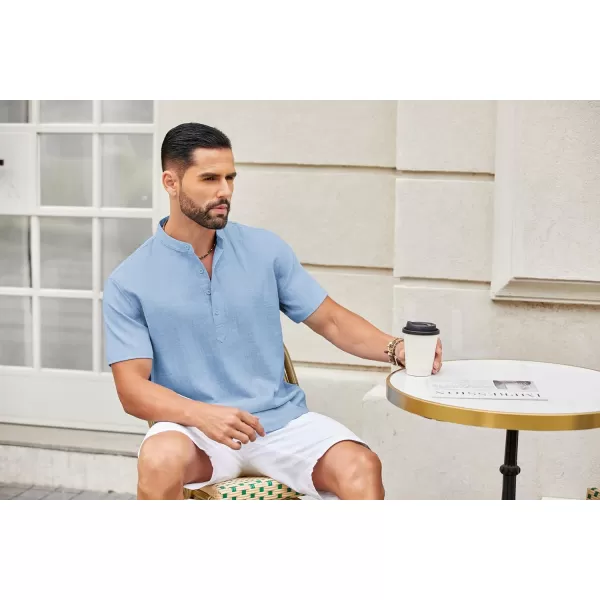 COOFANDY Men's Casual Henley Shirt Short Sleeve Linen Shirt Band Collar Summer Beach Hippie T-Shirts