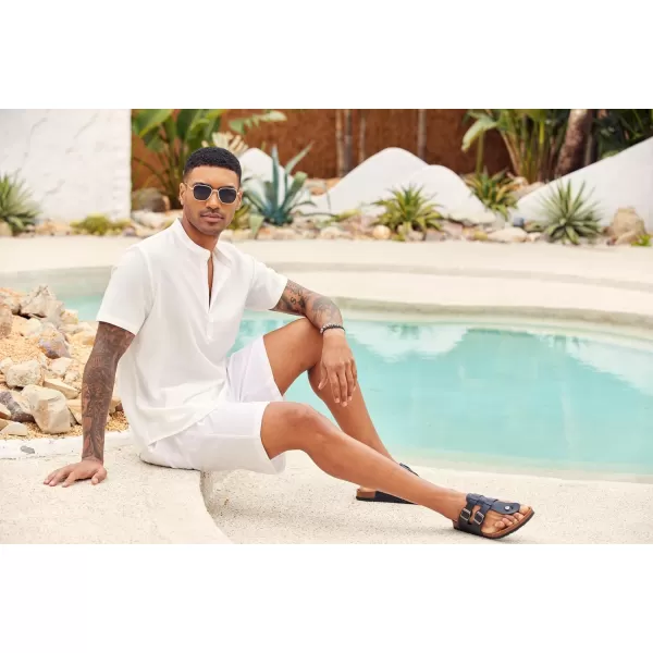 COOFANDY Men's Casual Henley Shirt Short Sleeve Linen Shirt Band Collar Summer Beach Hippie T-Shirts