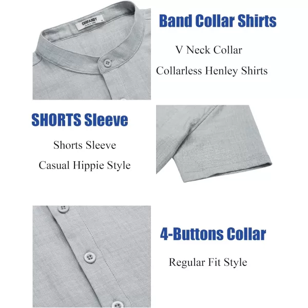 COOFANDY Men's Casual Henley Shirt Short Sleeve Linen Shirt Band Collar Summer Beach Hippie T-Shirts