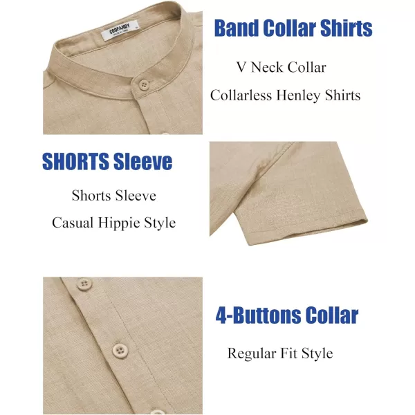 COOFANDY Men's Casual Henley Shirt Short Sleeve Linen Shirt Band Collar Summer Beach Hippie T-Shirts