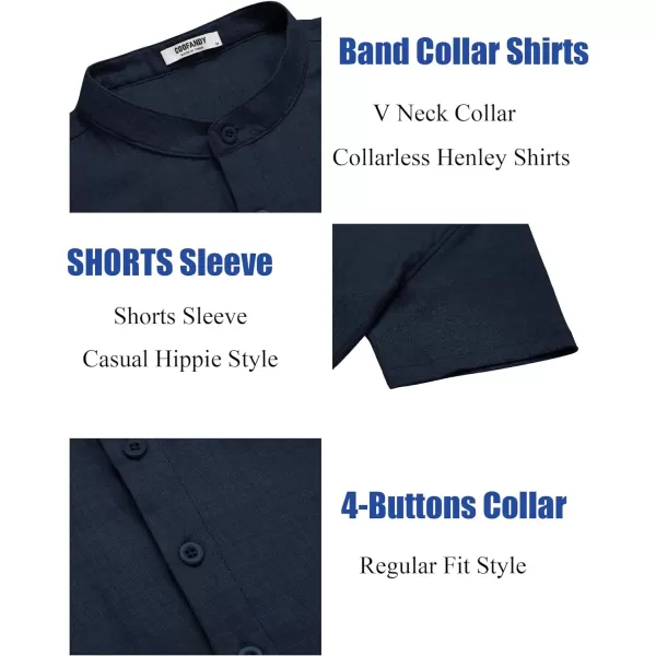 COOFANDY Men's Casual Henley Shirt Short Sleeve Linen Shirt Band Collar Summer Beach Hippie T-Shirts