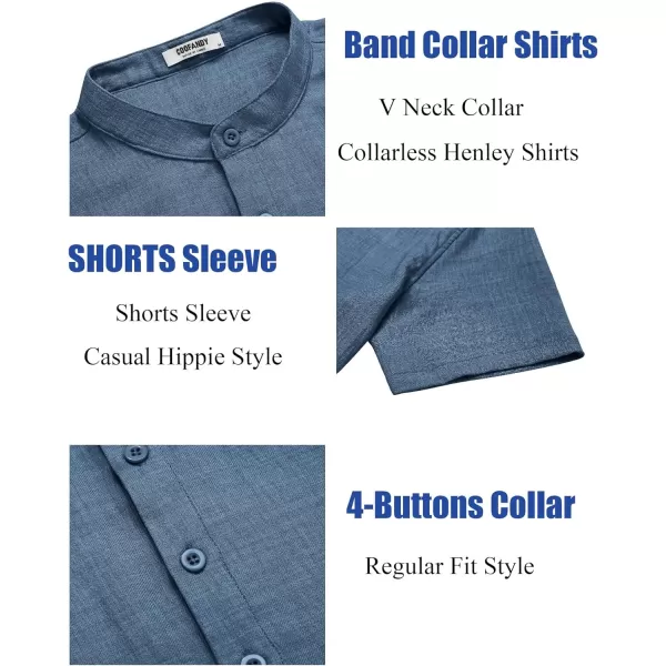 COOFANDY Men's Casual Henley Shirt Short Sleeve Linen Shirt Band Collar Summer Beach Hippie T-Shirts