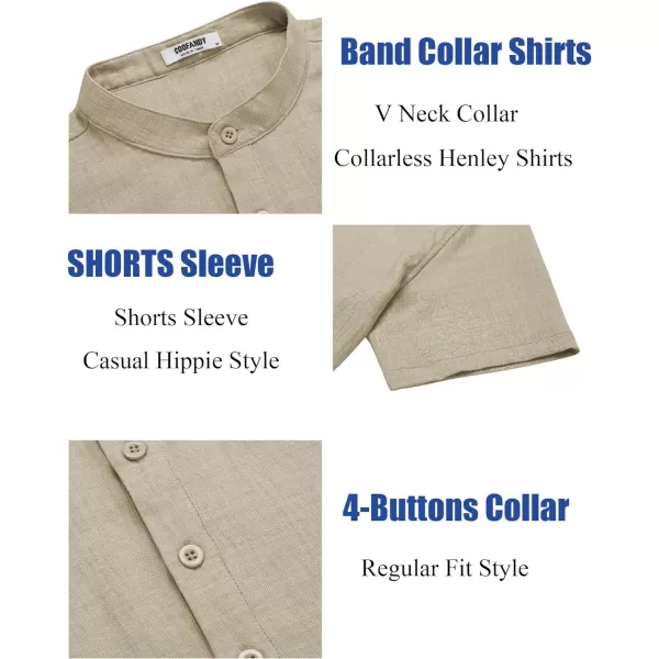 COOFANDY Men's Casual Henley Shirt Short Sleeve Linen Shirt Band Collar Summer Beach Hippie T-Shirts