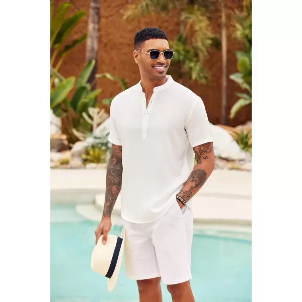 COOFANDY Men's Casual Henley Shirt Short Sleeve Linen Shirt Band Collar Summer Beach Hippie T-Shirts