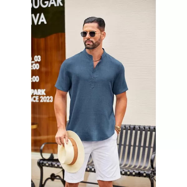 COOFANDY Men's Casual Henley Shirt Short Sleeve Linen Shirt Band Collar Summer Beach Hippie T-Shirts