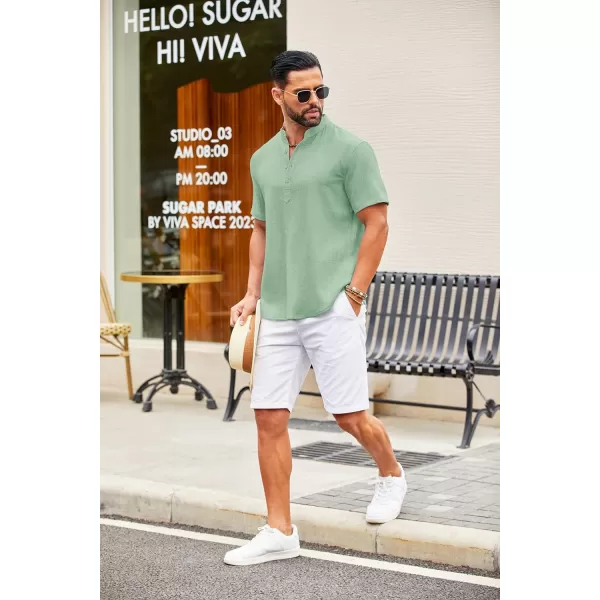 COOFANDY Men's Casual Henley Shirt Short Sleeve Linen Shirt Band Collar Summer Beach Hippie T-Shirts