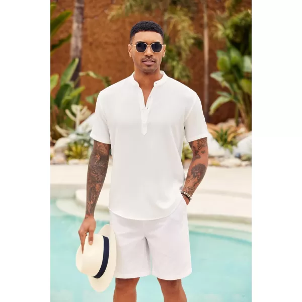 COOFANDY Men's Casual Henley Shirt Short Sleeve Linen Shirt Band Collar Summer Beach Hippie T-Shirts