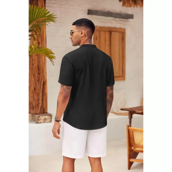 COOFANDY Men's Casual Henley Shirt Short Sleeve Linen Shirt Band Collar Summer Beach Hippie T-Shirts