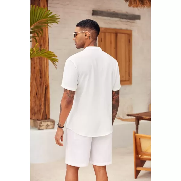 COOFANDY Men's Casual Henley Shirt Short Sleeve Linen Shirt Band Collar Summer Beach Hippie T-Shirts