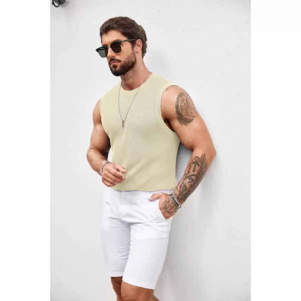 COOFANDY Mens Casual Knitted Tank Tops Crew Neck Sleeveless Muscle T Shirts Summer Beach Tops