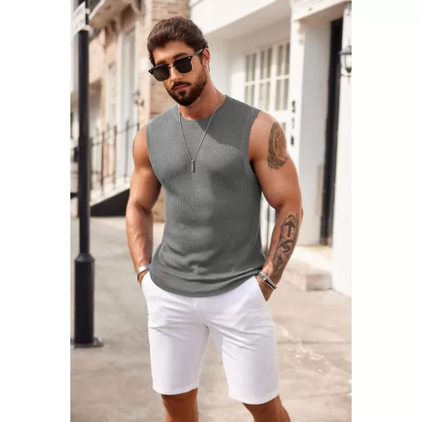 COOFANDY Mens Casual Knitted Tank Tops Crew Neck Sleeveless Muscle T Shirts Summer Beach Tops
