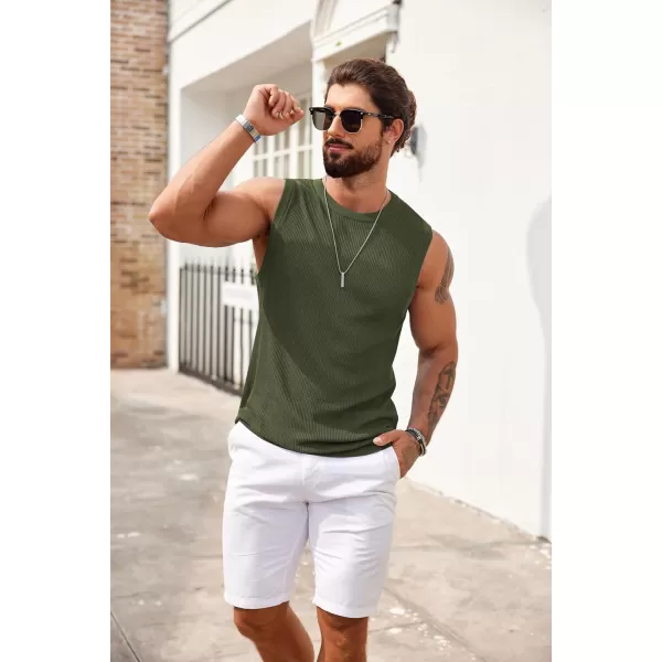 COOFANDY Mens Casual Knitted Tank Tops Crew Neck Sleeveless Muscle T Shirts Summer Beach Tops