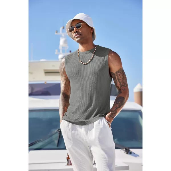 COOFANDY Mens Casual Knitted Tank Tops Crew Neck Sleeveless Muscle T Shirts Summer Beach Tops