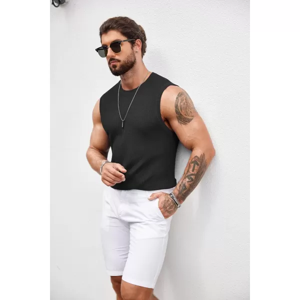 COOFANDY Mens Casual Knitted Tank Tops Crew Neck Sleeveless Muscle T Shirts Summer Beach Tops