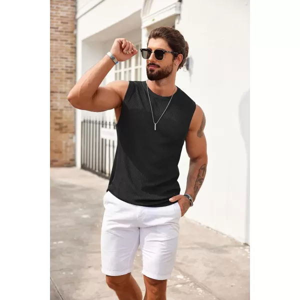 COOFANDY Mens Casual Knitted Tank Tops Crew Neck Sleeveless Muscle T Shirts Summer Beach Tops
