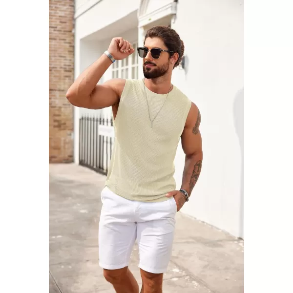 COOFANDY Mens Casual Knitted Tank Tops Crew Neck Sleeveless Muscle T Shirts Summer Beach Tops