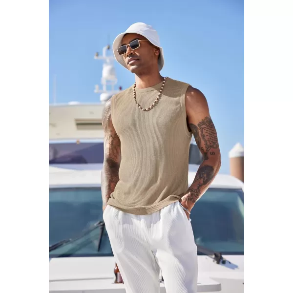 COOFANDY Mens Casual Knitted Tank Tops Crew Neck Sleeveless Muscle T Shirts Summer Beach Tops