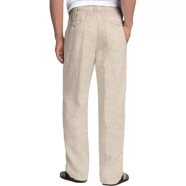 COOFANDY Men's Casual Linen Pants Elastic Waist Drawstring Beach Summer Pants Lightweight Linen Trousers